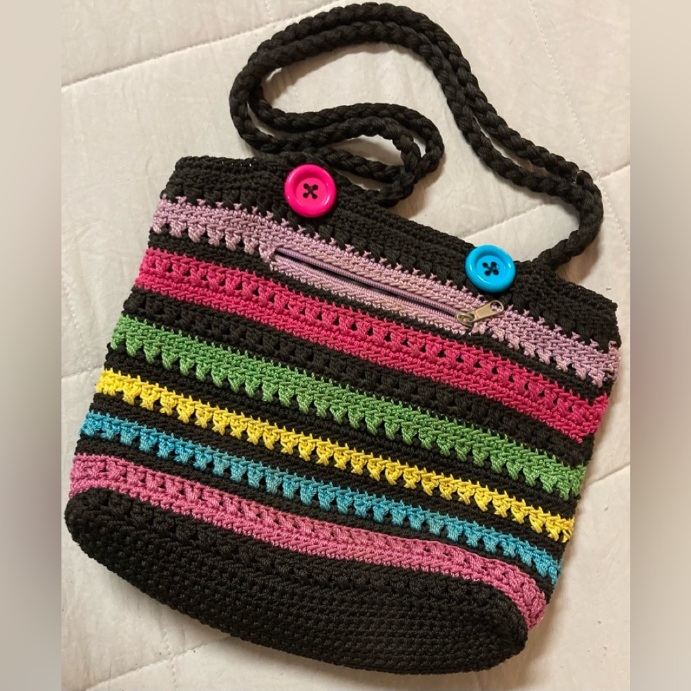 Lina Crochet Nylon Purse HOBO Bag Pocketbook Colorful!